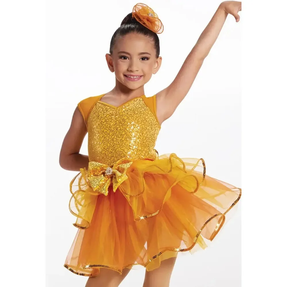 Pre-Owned Dance Costume Small Child Orange Weissman 17162 Tap Jazz Dress Up Seq